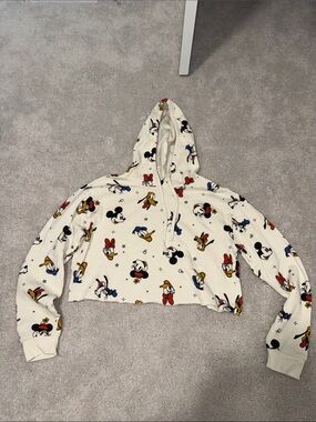 Disney Cream Cropped Hoodie with Mickey & Friends Print